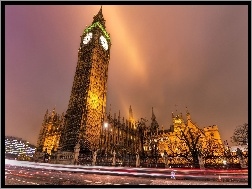 Noc, Londyn, Big Ben, Anglia